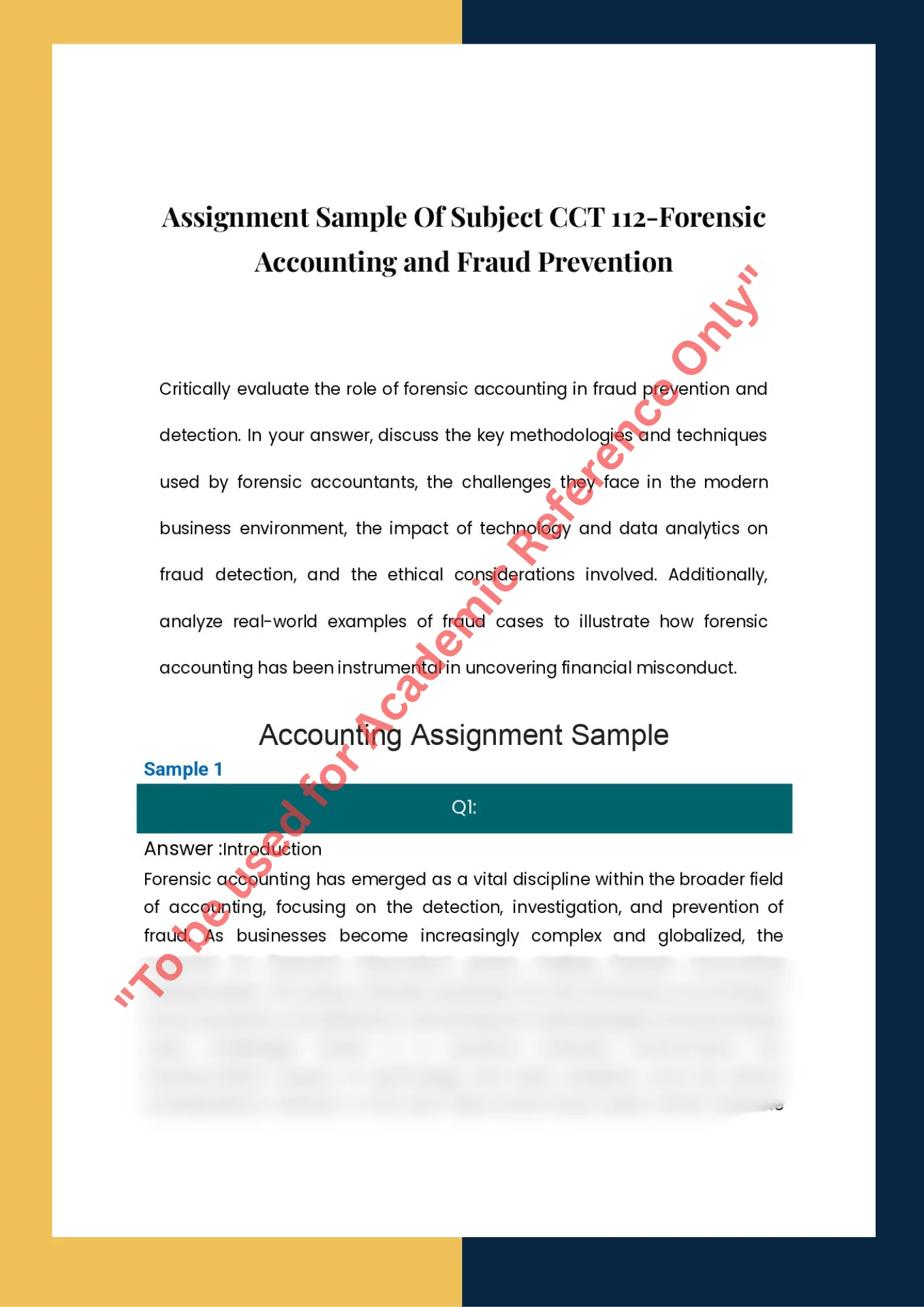 Assignment Sample Of Subject CCT 112-Forensic Accounting and Fraud Prevention 0
